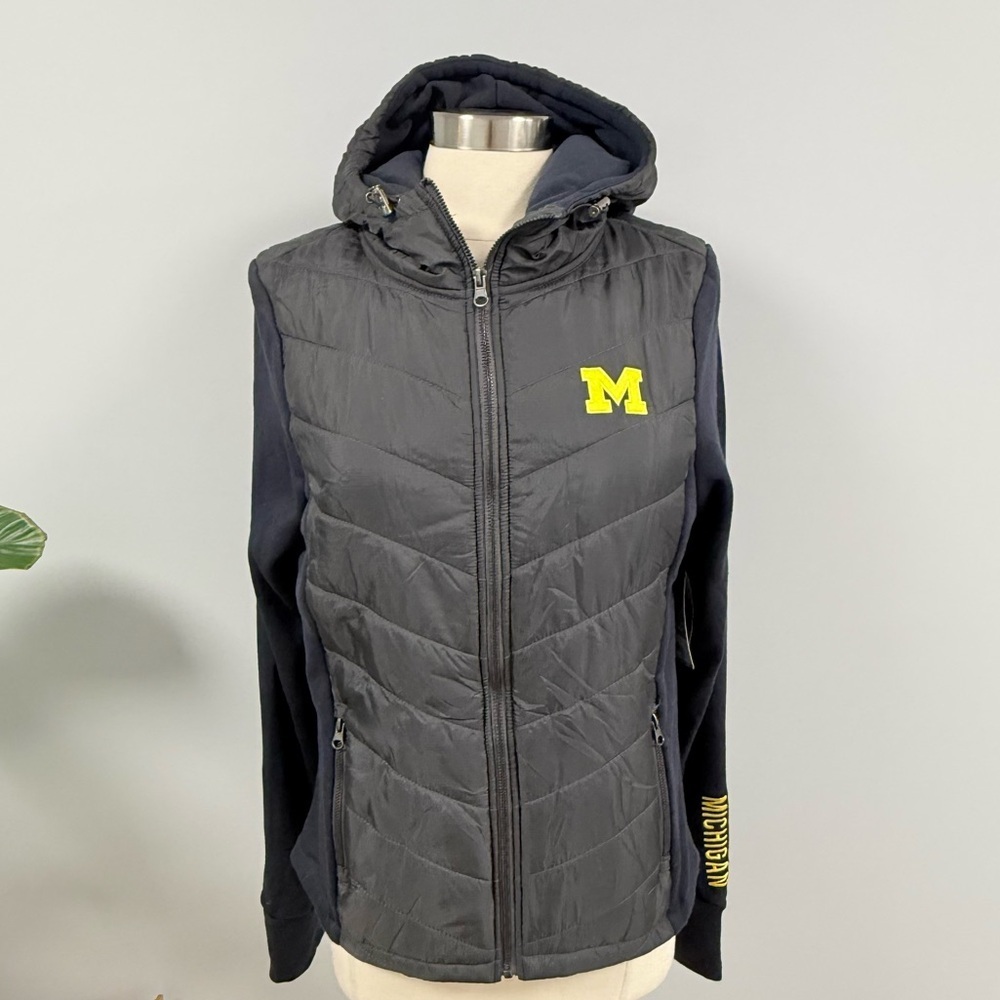 NWT Michigan Wolverines Women’s L Lightweight Hybrid Puffer Jacket Colosseum